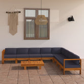 5 Piece Garden Lounge Set with Dark Grey Cushions Acacia Wood